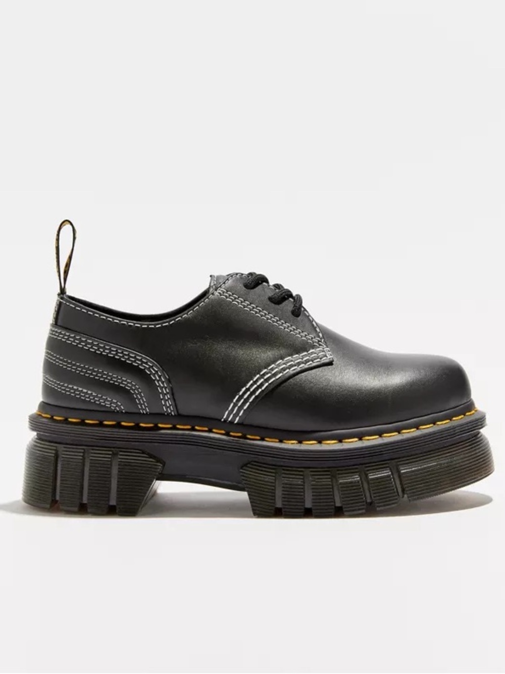 Dr. Martens Audrick White Stitch Leather Platform Shoes Nappa Lux Black Womens 9